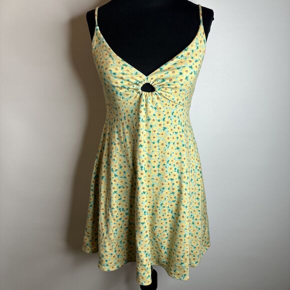 Y2K Urban Outfitters  Green Yellow Floral Babydoll Dress Womens Size S Fairycore - Picture 1 of 8